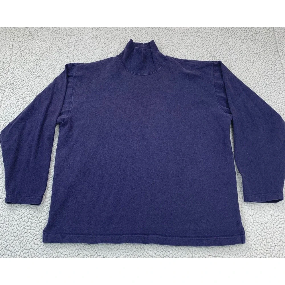 J. Crew Mock Neck Shirt Mens M Navy Blue Long Sleeve‎ Cotton Vintage Y2K